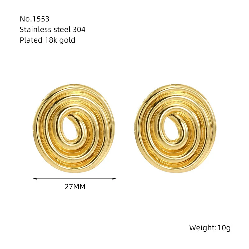 Wholesale Women's Fashion Geometric 316L Stainless Steel Hollow Thread Circle Plate Earrings With Electroplating - Image 6