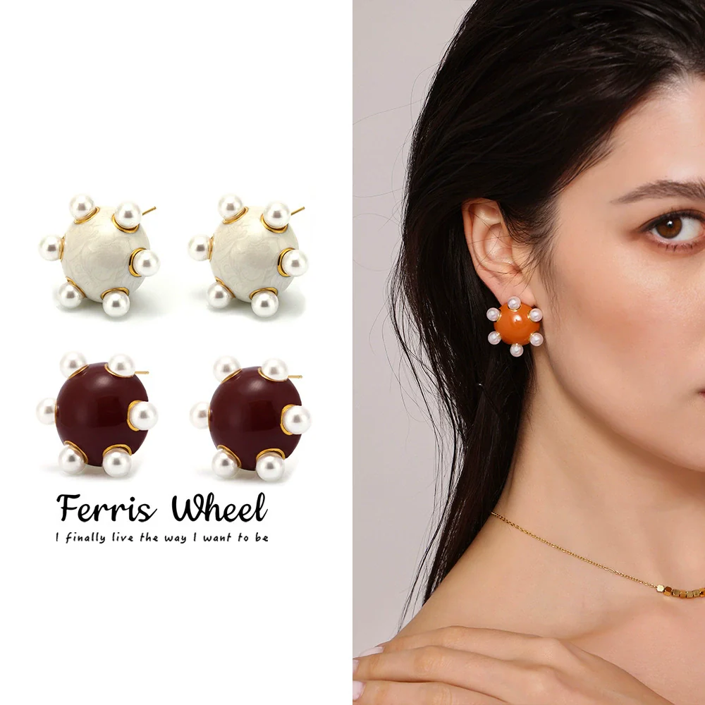 Wholesale Women's Fashion Geometric U Shape Titanium Steel Electroplated Pearl Earrings