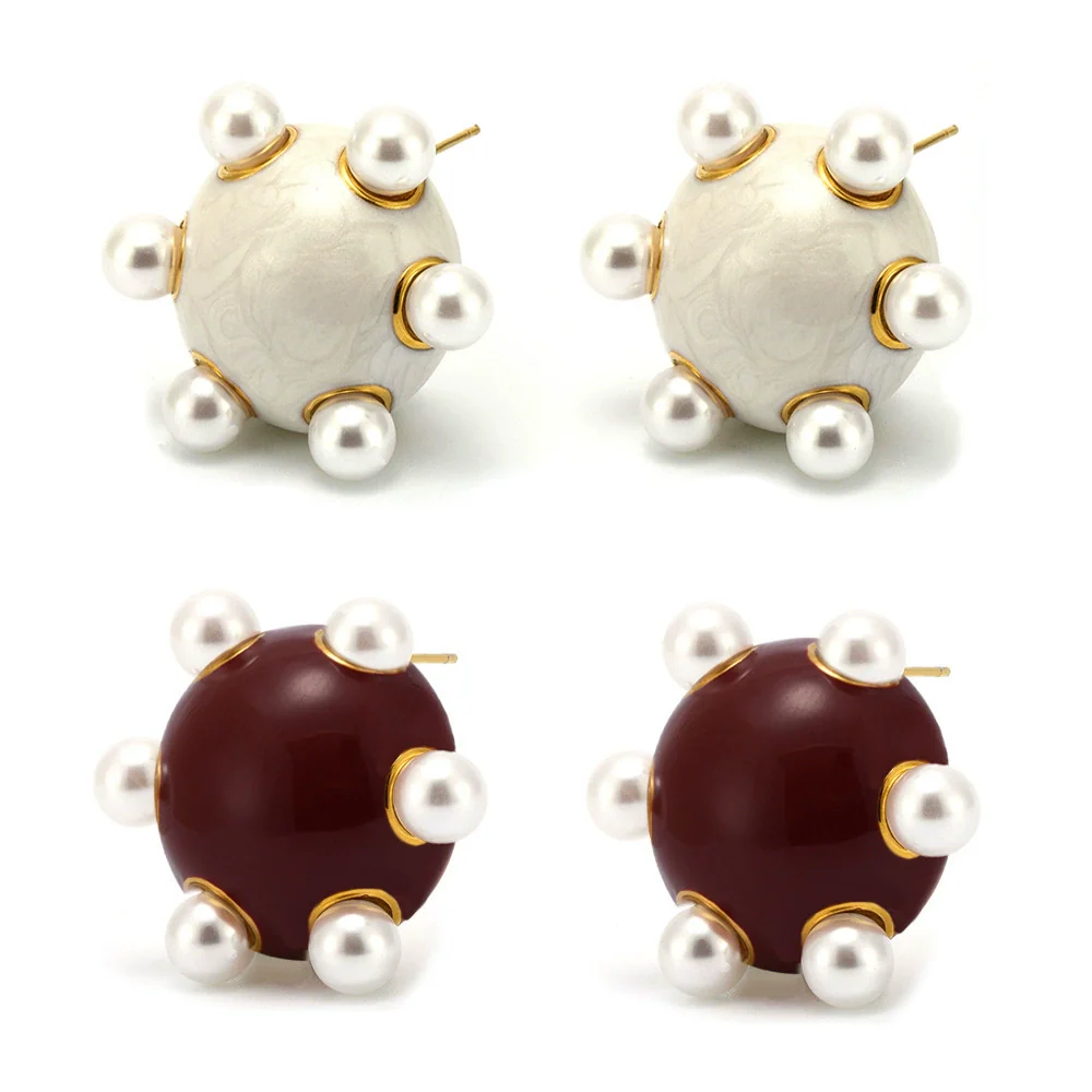 Wholesale Women's Fashion Geometric U Shape Titanium Steel Electroplated Pearl Earrings - Image 5