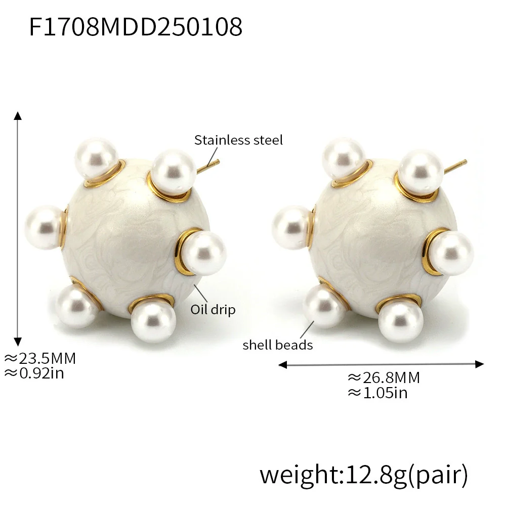 Wholesale Women's Fashion Geometric U Shape Titanium Steel Electroplated Pearl Earrings - Image 6