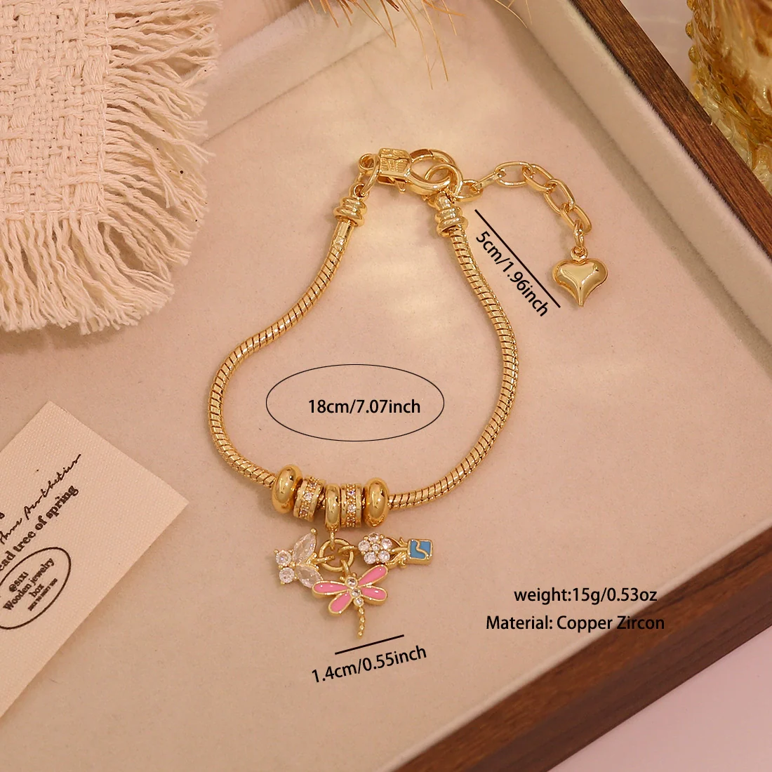 Wholesale Women's Fashion Gold Plated Copper Flower Butterfly Pendant Bracelet With Real Gold Plating - Image 7
