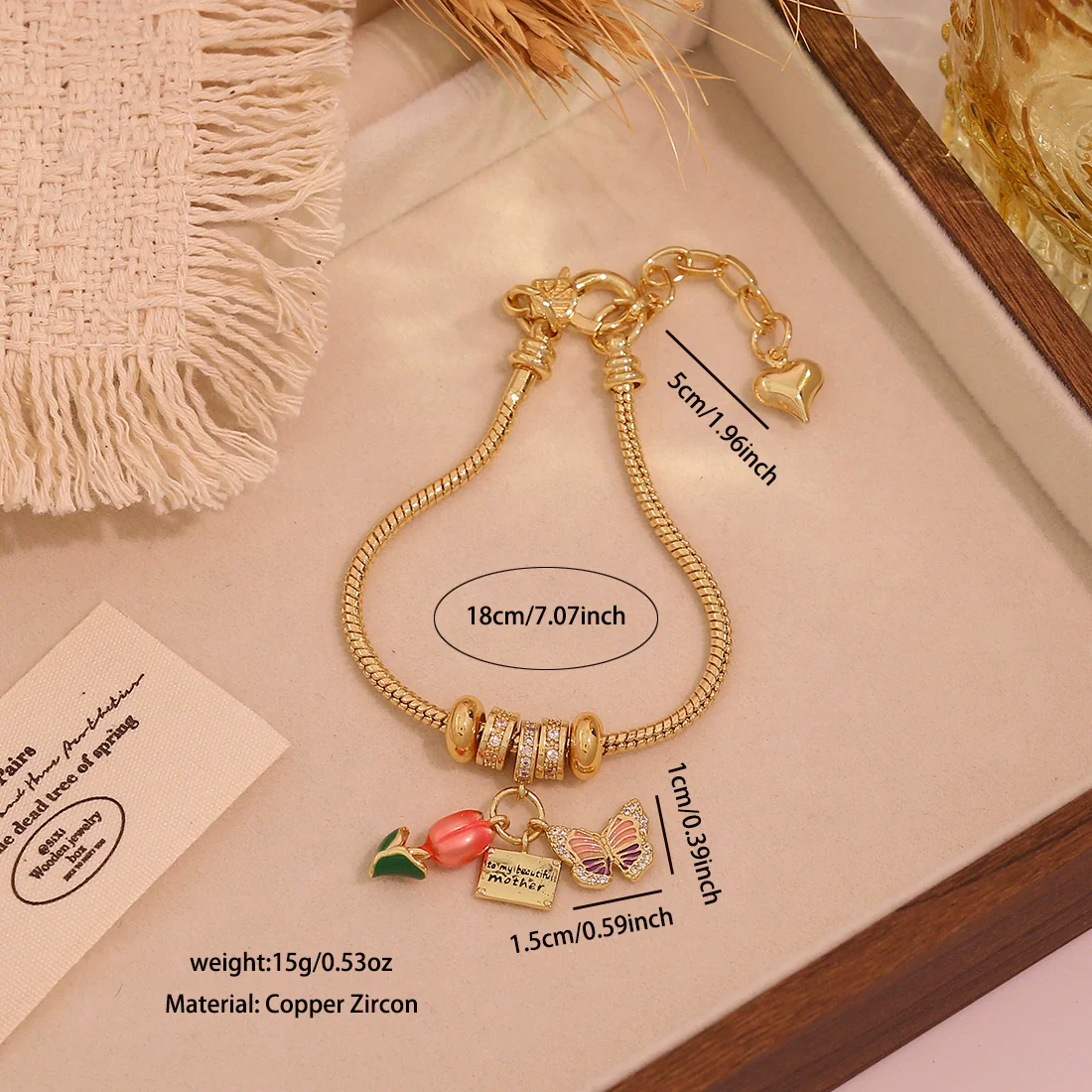 Wholesale Women's Fashion Gold Plated Copper Flower Butterfly Pendant Bracelet With Real Gold Plating - Image 9