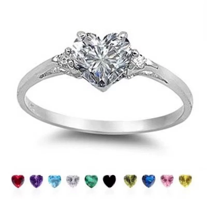 Wholesale Women's Fashion Jewelry Copper Heart Shaped Ring Inlaid With Zircon