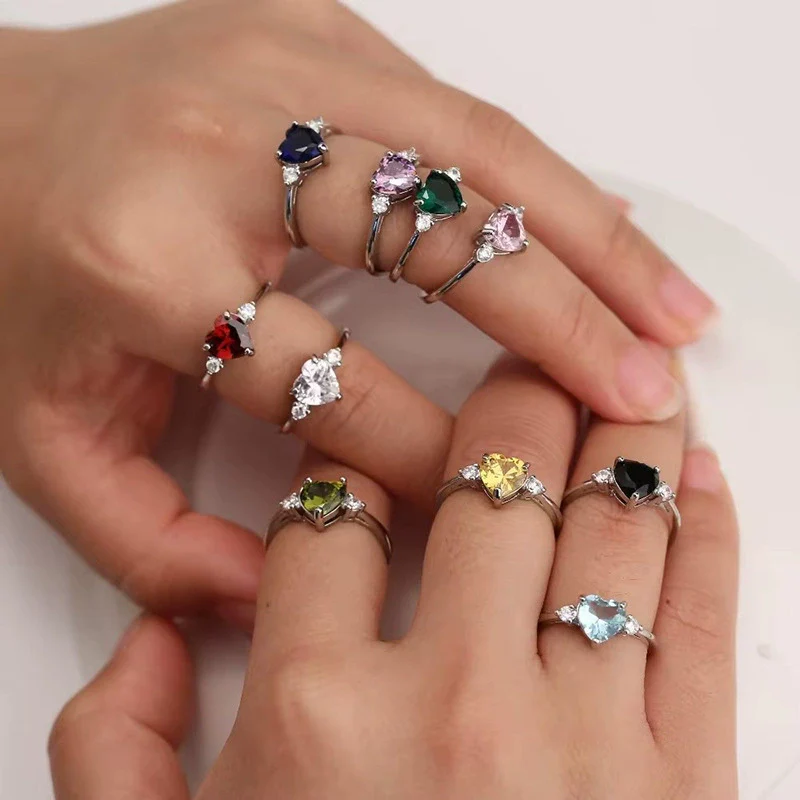 Wholesale Women's Fashion Jewelry Copper Heart Shaped Ring Inlaid With Zircon - Image 3