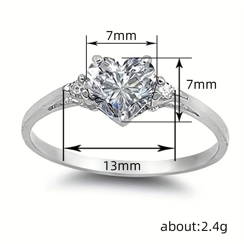 Wholesale Women's Fashion Jewelry Copper Heart Shaped Ring Inlaid With Zircon - Image 4