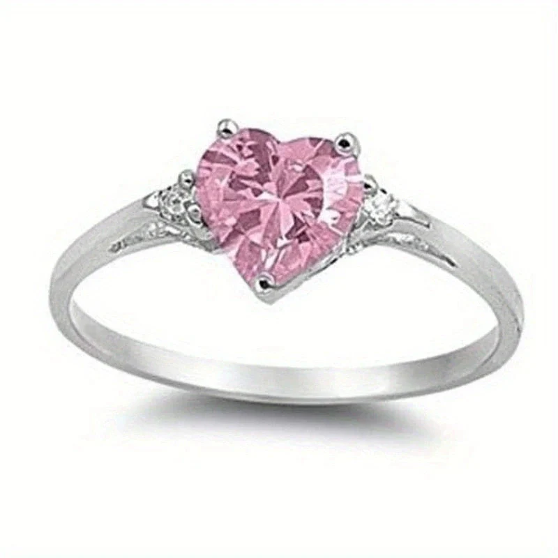 Wholesale Women's Fashion Jewelry Copper Heart Shaped Ring Inlaid With Zircon - Image 5
