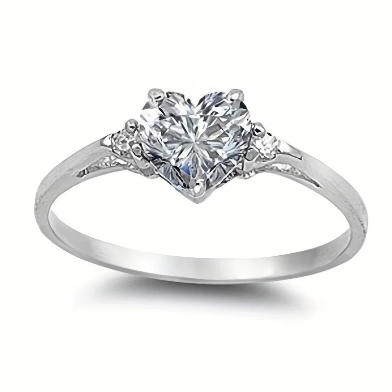Wholesale Women's Fashion Jewelry Copper Heart Shaped Ring Inlaid With Zircon - Image 6