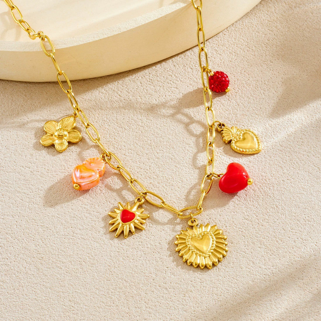 Wholesale Women's Fashion Jewelry Set With Heart Water Drop Bell Pattern Cross Chain Stainless Steel Electroplated Pendant - Image 2