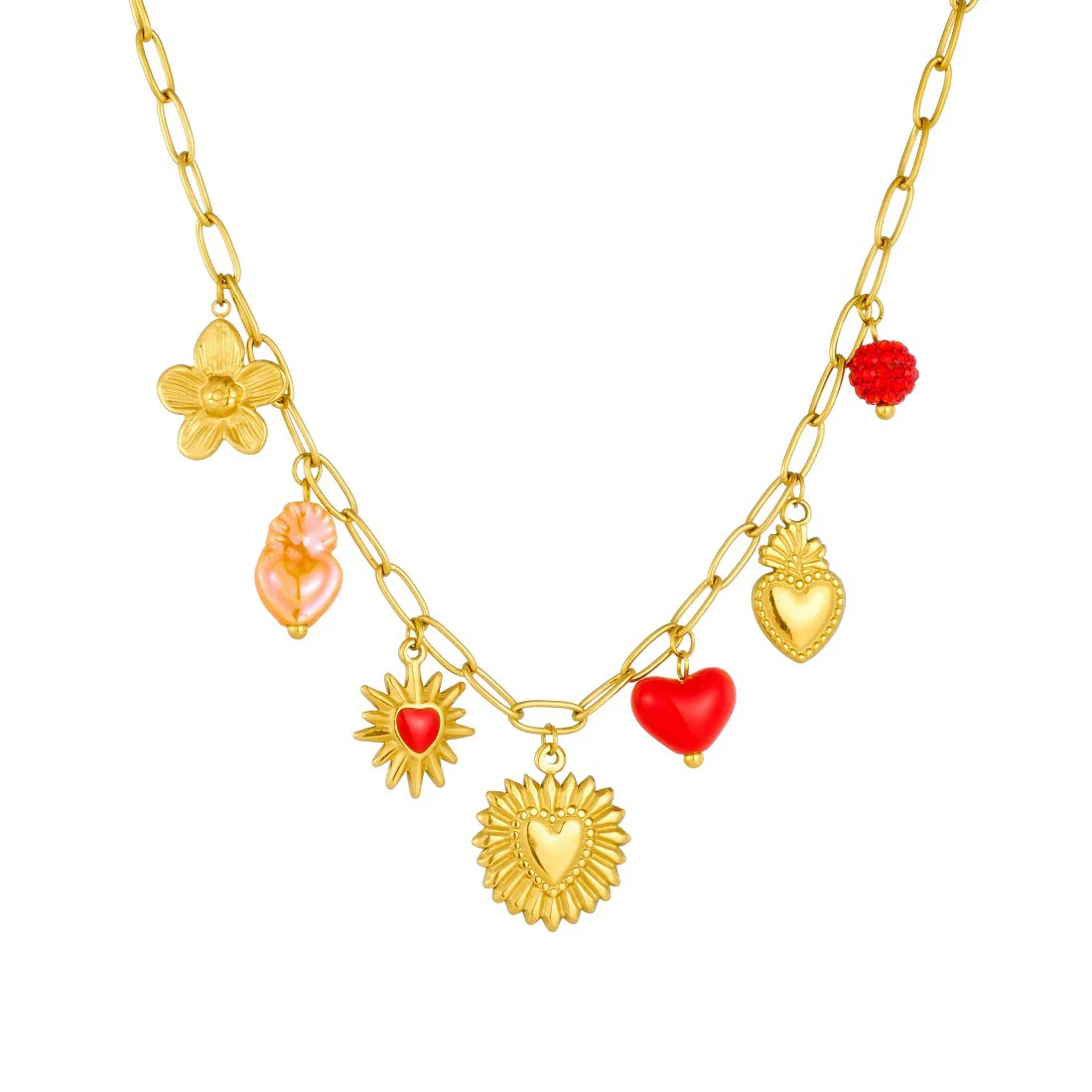 Wholesale Women's Fashion Jewelry Set With Heart Water Drop Bell Pattern Cross Chain Stainless Steel Electroplated Pendant - Image 5
