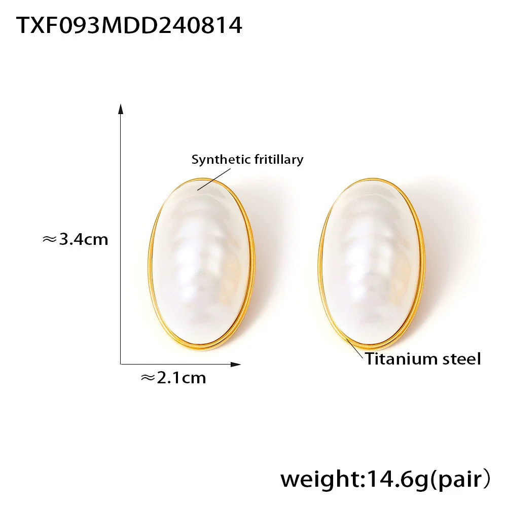 Wholesale Women's Fashion Jewelry Set With Oval Synthetic Fritillaria Pendant Titanium Steel Electroplated In 18K True Gold - Image 10