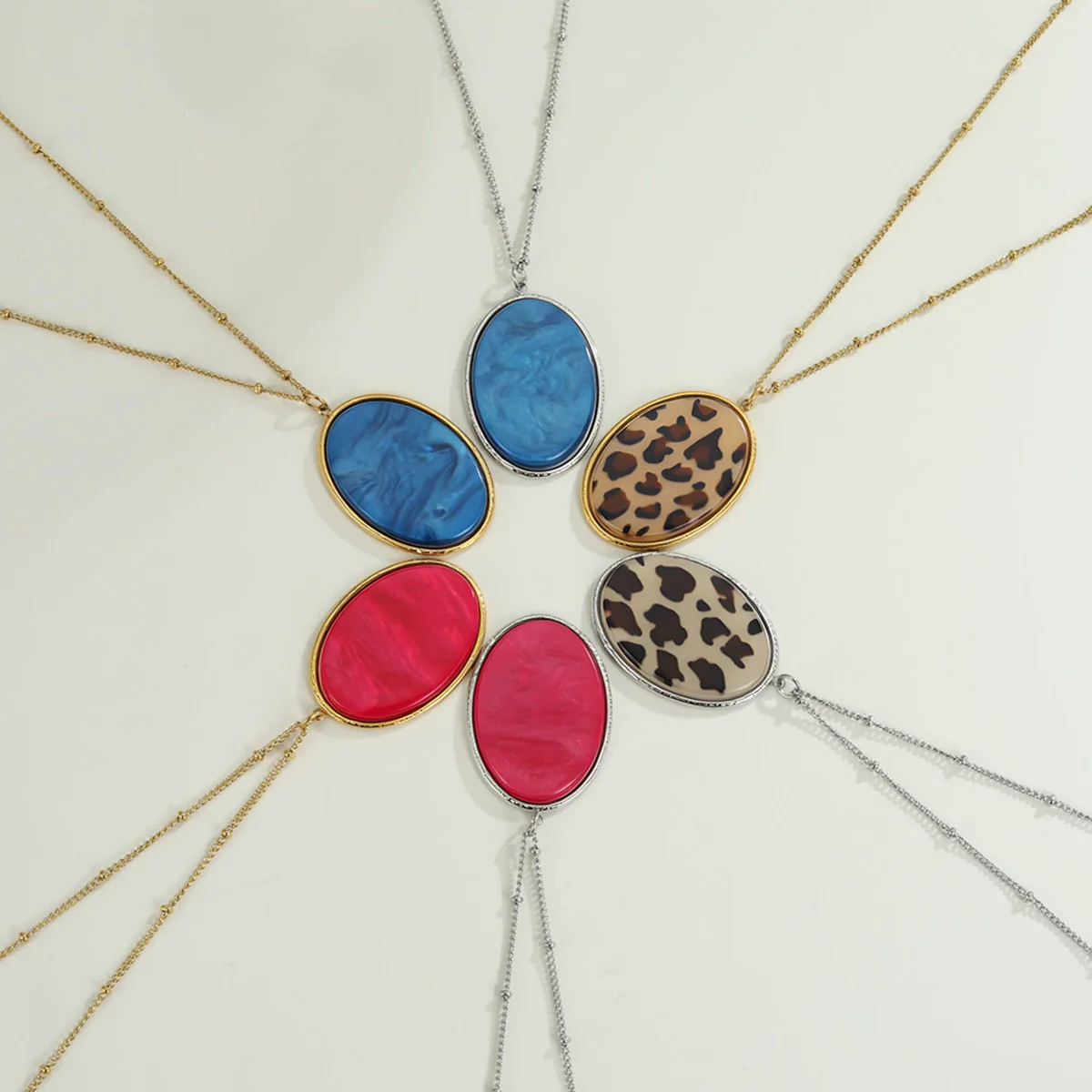 Wholesale Women's Fashion Jewelry Stainless Steel Geometric Leopard Print Electroplated Pendant Necklace And Earrings - Image 2