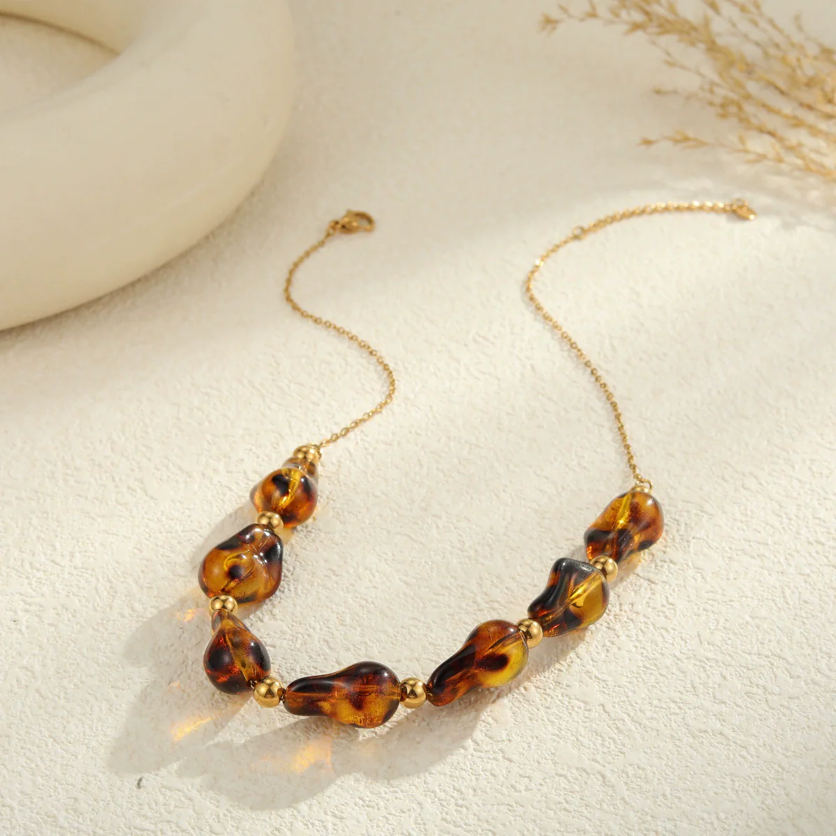 Wholesale Women's Fashion Leopard Print Geometric Stainless Steel 18K Gold Plated Necklace And Bracelet - Image 3