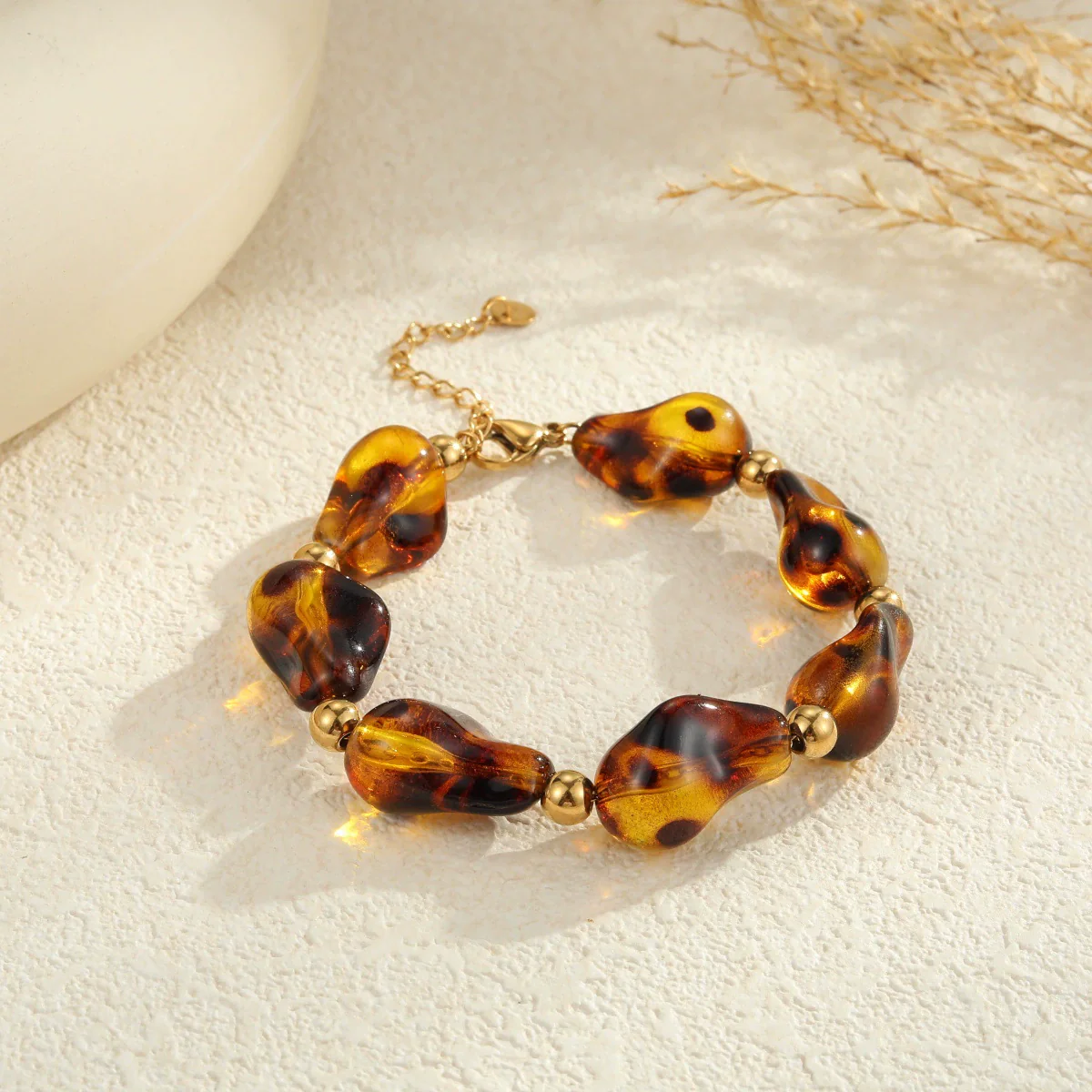 Wholesale Women's Fashion Leopard Print Geometric Stainless Steel 18K Gold Plated Necklace And Bracelet - Image 4