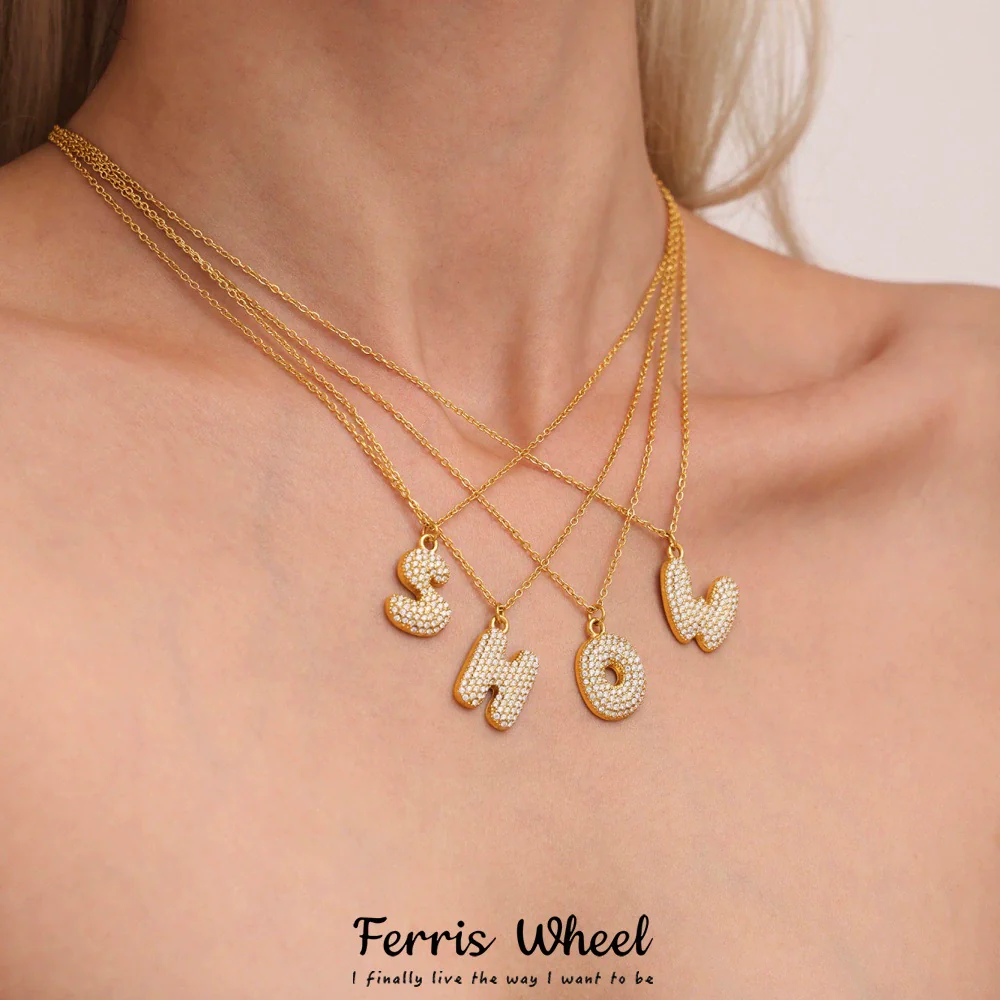 Wholesale Women's Fashion Luxury Electroplated Geometric Ferris Wheel English Letters Zircon Stainless Steel And Titanium Steel Necklace