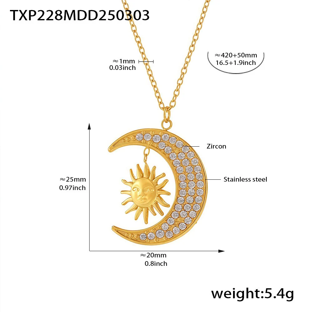 Wholesale Women's Fashion Minimalist Ferris Wheel Sun Moon Glow Inlaid Zircon Titanium Steel Electroplated Jewelry Set Including Ring And Necklace With Earrings - Image 12