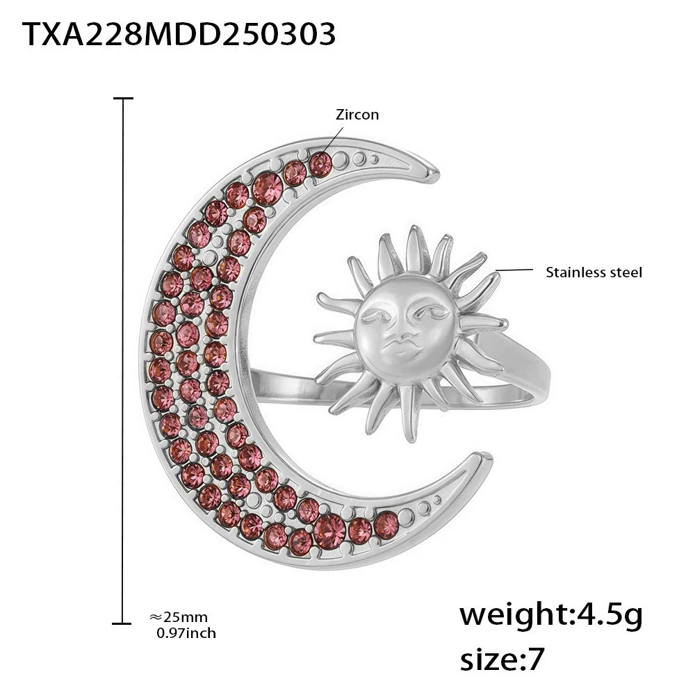 Wholesale Women's Fashion Minimalist Ferris Wheel Sun Moon Glow Inlaid Zircon Titanium Steel Electroplated Jewelry Set Including Ring And Necklace With Earrings - Image 7
