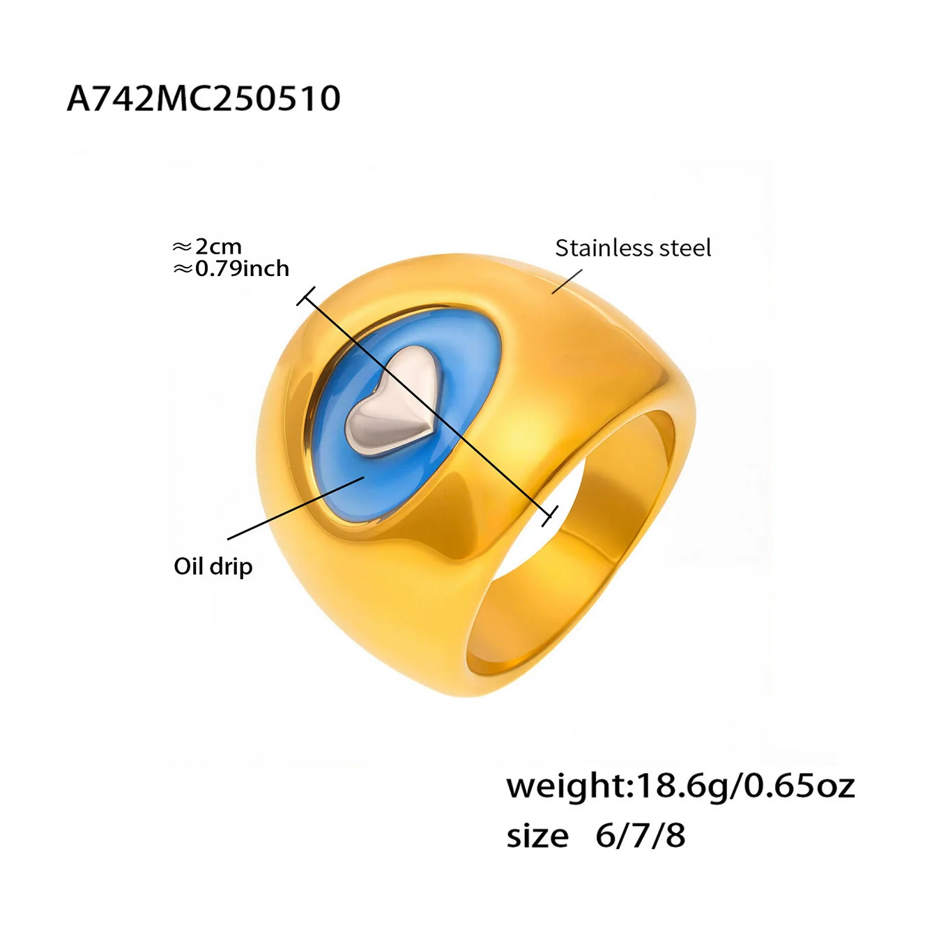Wholesale Women's Fashion Minimalist Geometric Heart Enamel Ring Stainless Steel 18K Gold Plated Jewelry - Image 6