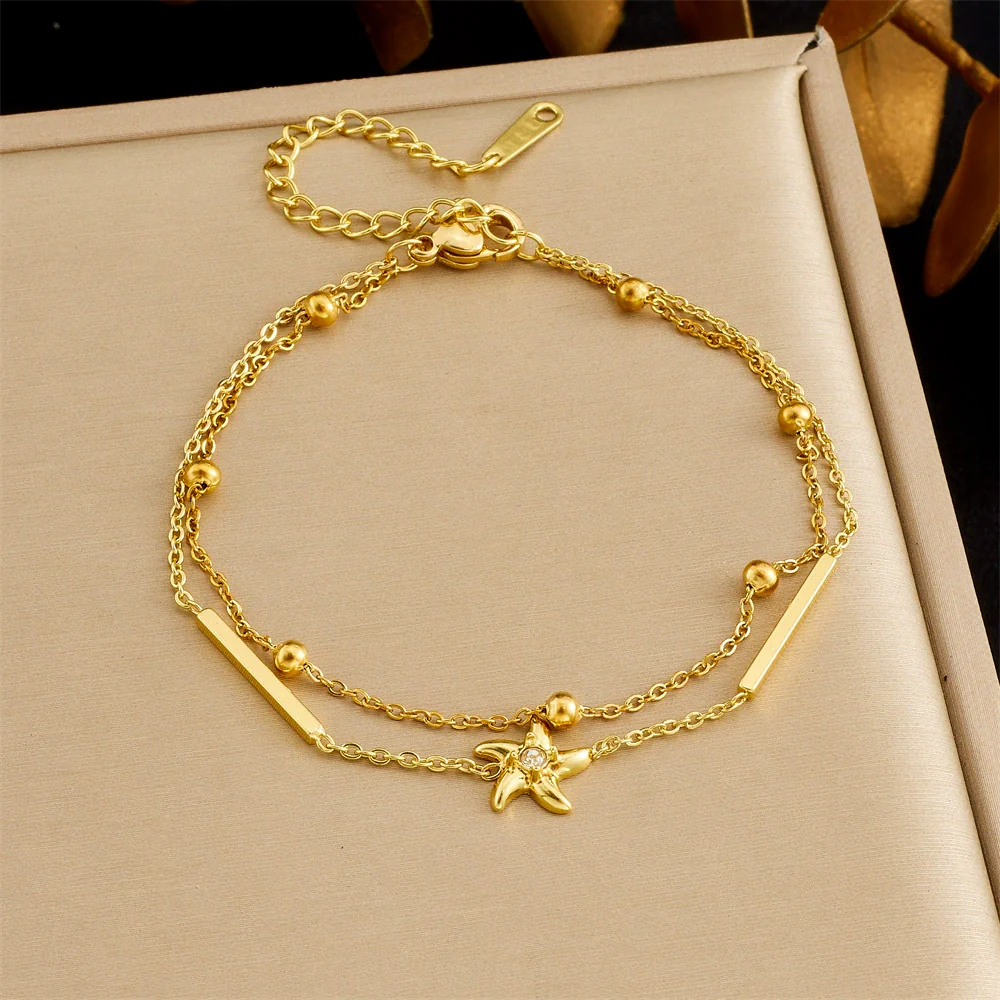 Wholesale Women's Fashion Minimalist Starshaped Stainless Steel Goldplated Bracelet