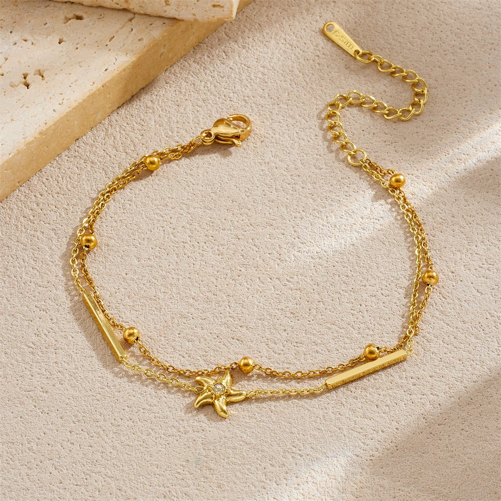 Wholesale Women's Fashion Minimalist Starshaped Stainless Steel Goldplated Bracelet - Image 2