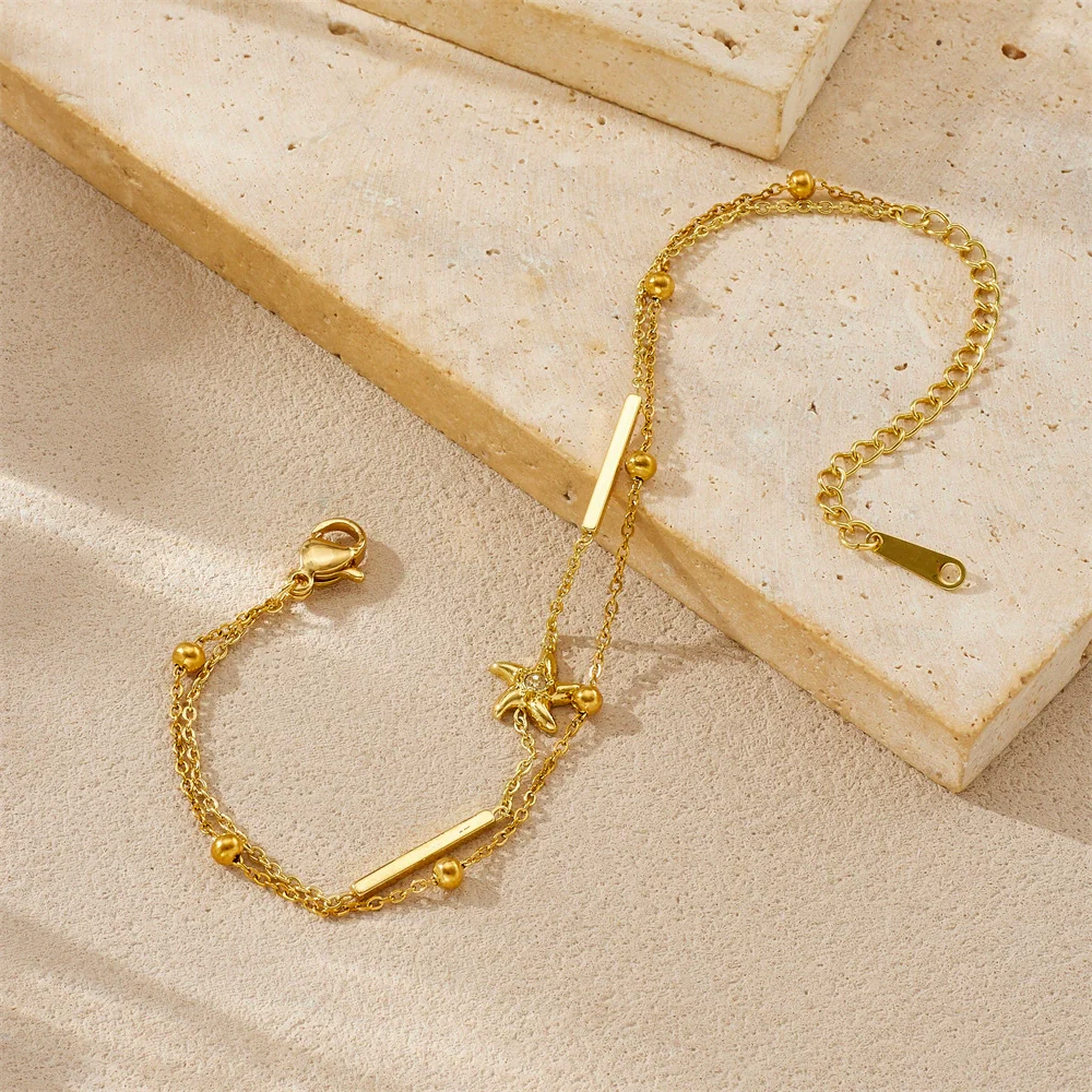 Wholesale Women's Fashion Minimalist Starshaped Stainless Steel Goldplated Bracelet - Image 3