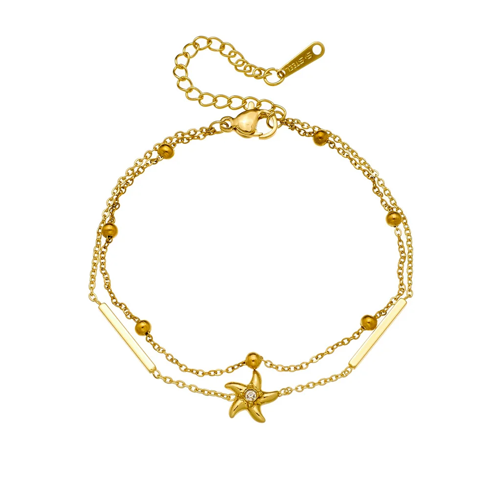 Wholesale Women's Fashion Minimalist Starshaped Stainless Steel Goldplated Bracelet - Image 5