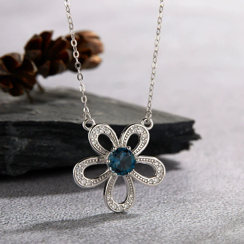Wholesale Women's Fashion Natural Topaz Color Sun Flower Pendant Necklace 925 Sterling Silver Geometric Design - Image 3