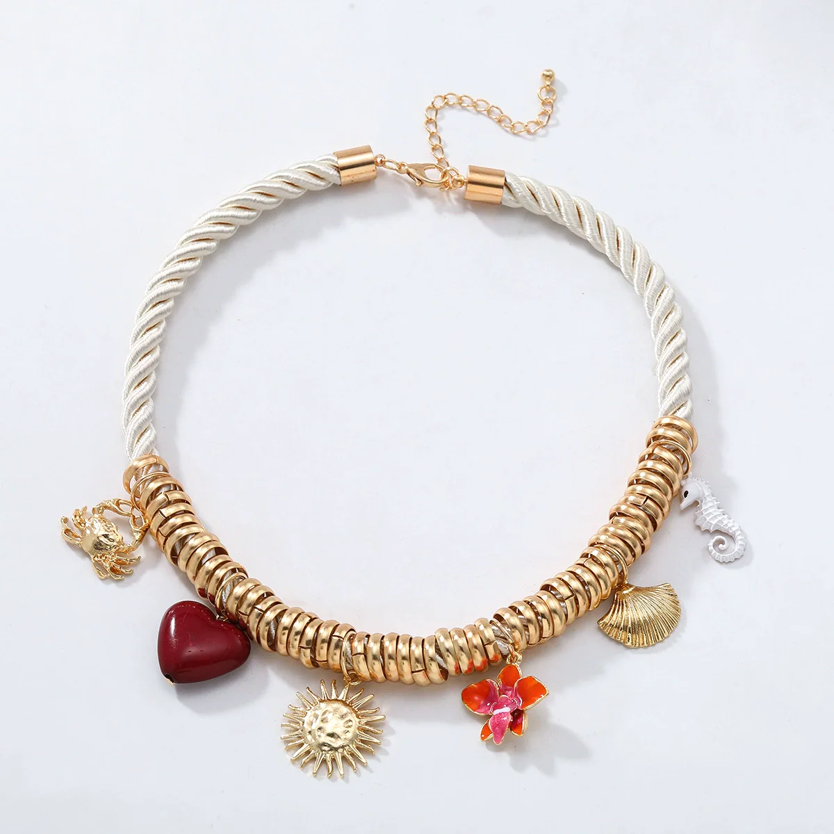 Wholesale Women's Fashion Necklace Zinc Alloy Mixed Gemstone Setting Flower Pattern Electroplating Crab Heart Shell Seahorse Design - Image 4
