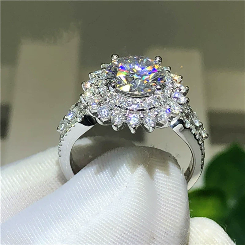 Wholesale Women's Fashion Ol Style Copper Platinum Plated Zircon Ring With Geometric And Flower Pattern For Wedding - Image 2