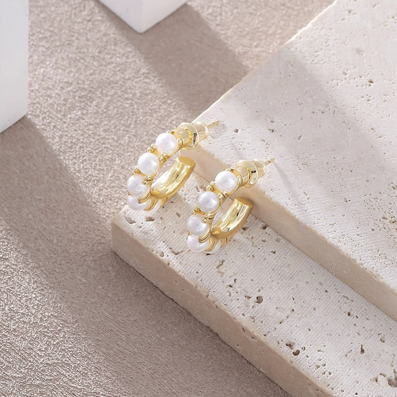 Wholesale Women's Fashion Pearl Geometric Earrings With Electroplating - Image 4