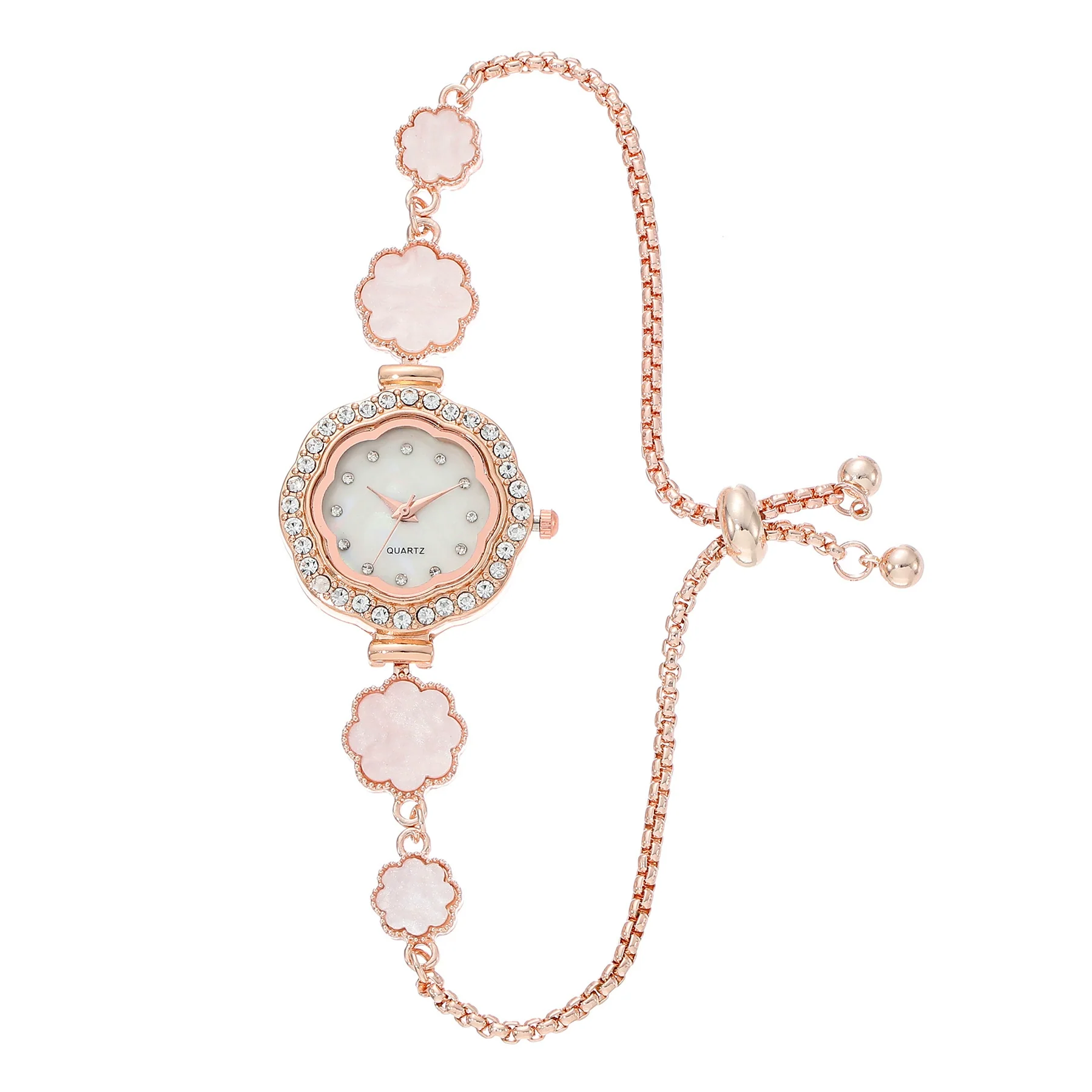 Wholesale Women's Fashion Quartz Watch With Diamond And Plum Blossom Diecast Case And Strap Titanium Clasp Flower Shaped Dial - Image 2