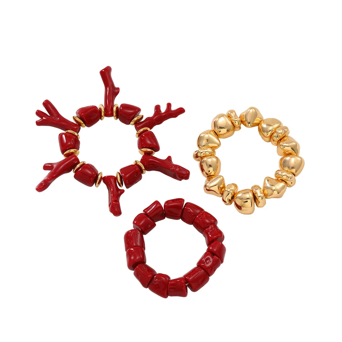 Wholesale Women's Fashion Resin Geometric Redshaped Bracelet 3Piece Set With Electroplating - Image 5