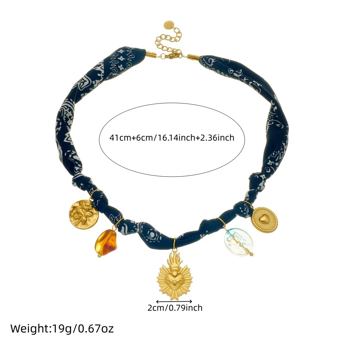 Wholesale Women's Fashion Retro Creative Heartshaped Stainless Steel Goldplated Relief Flower Pattern Beaded Pendant Necklace With Rope Chain - Image 4
