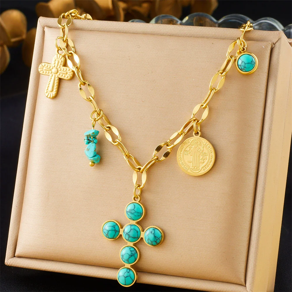 Wholesale Women's Fashion Retro Exaggerated Gold Electroplated Stainless Steel Chain Necklace With Star And Heart Elements - Image 10