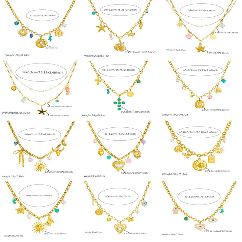 Wholesale Women's Fashion Retro Exaggerated Gold Electroplated Stainless Steel Chain Necklace With Star And Heart Elements - Image 4