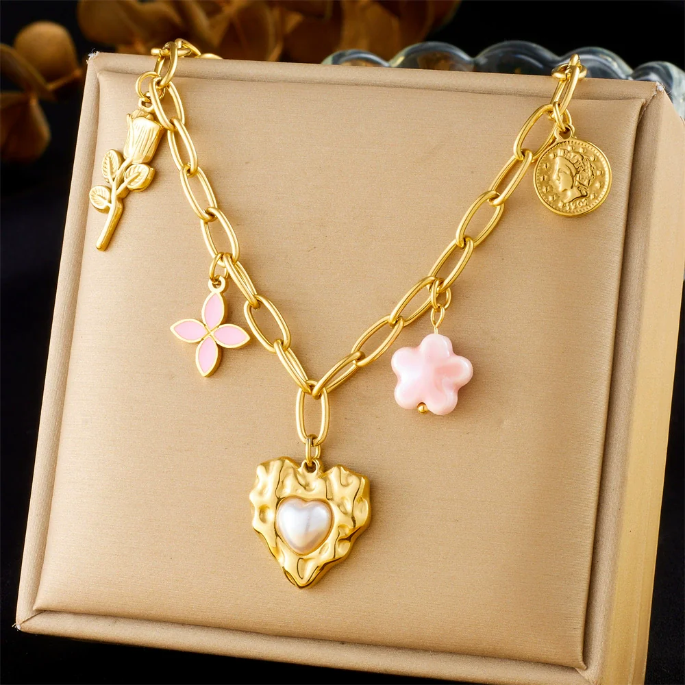 Wholesale Women's Fashion Retro Exaggerated Heart Shape Stainless Steel Electroplated Necklace Jewelry - Image 12