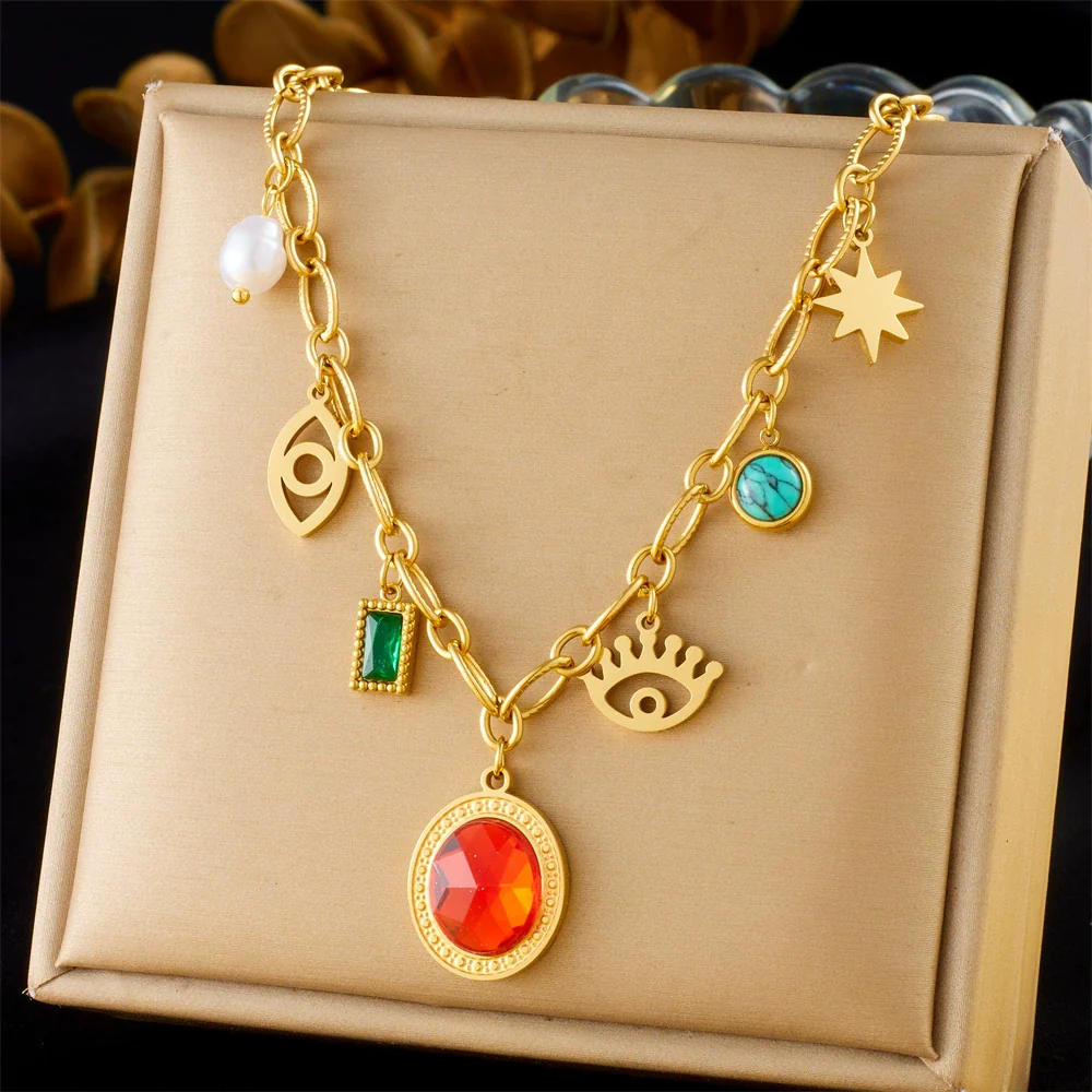 Wholesale Women's Fashion Retro Exaggerated Heart Shape Stainless Steel Electroplated Necklace Jewelry - Image 9