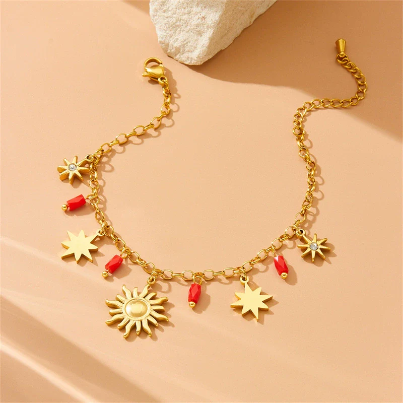 Wholesale Women's Fashion Retro Facet Star Pendant Chain Stainless Steel Electroplated Jewelry Bracelet - Image 2