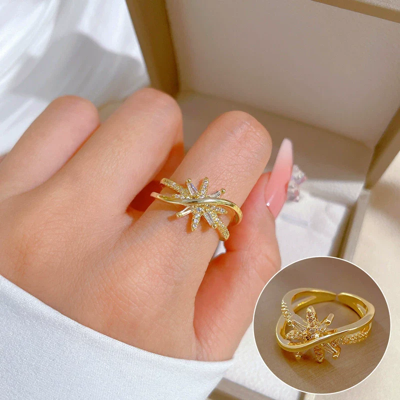 Wholesale Women's Fashion Ring Brass Gold Plated Open Star Crown Design