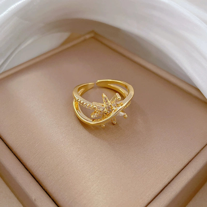 Wholesale Women's Fashion Ring Brass Gold Plated Open Star Crown Design - Image 4