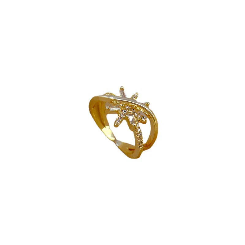 Wholesale Women's Fashion Ring Brass Gold Plated Open Star Crown Design - Image 5