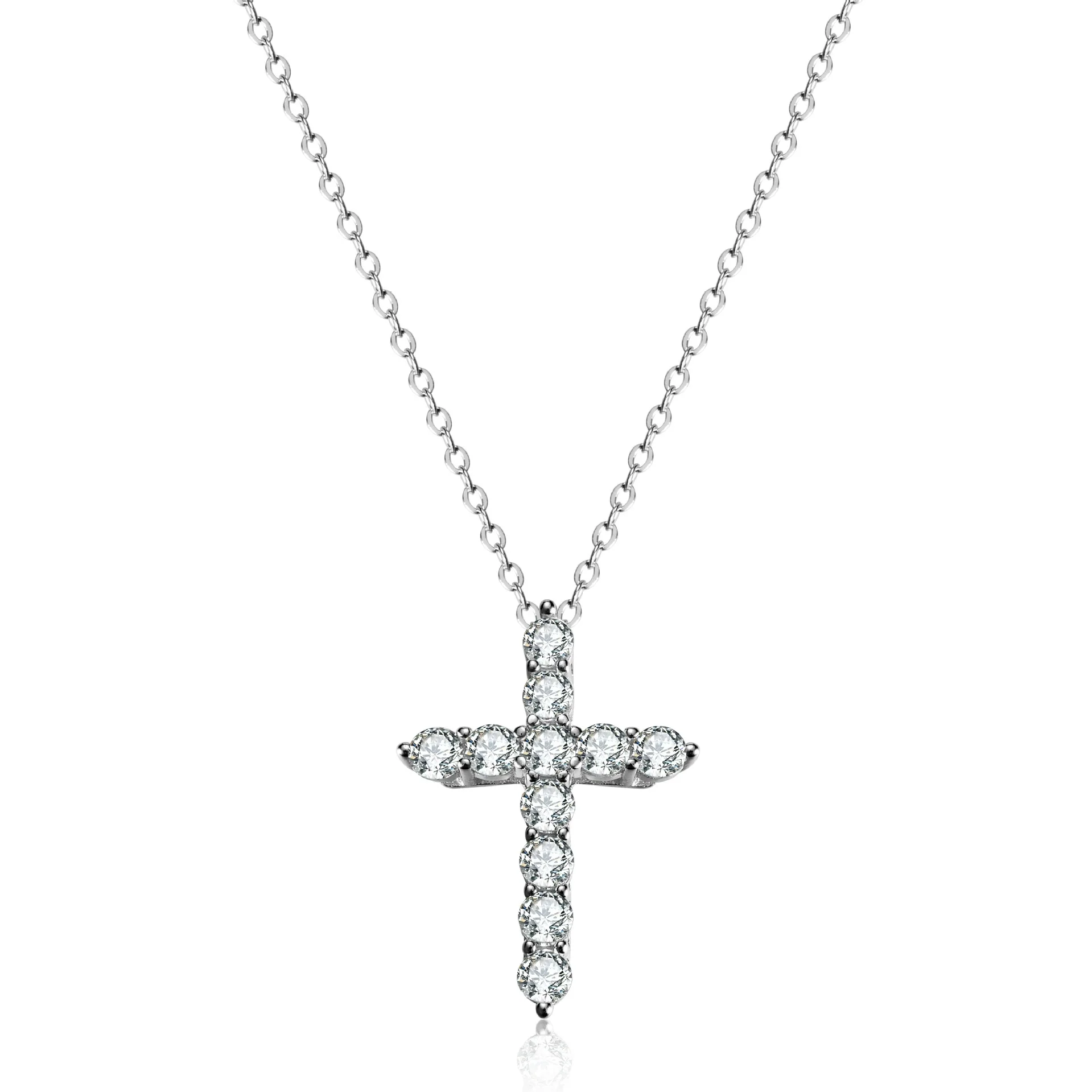 Wholesale Women's Fashion Silver 925 Sterling Pendant Necklace With Geometric Cross And Moissanite Design - Image 5