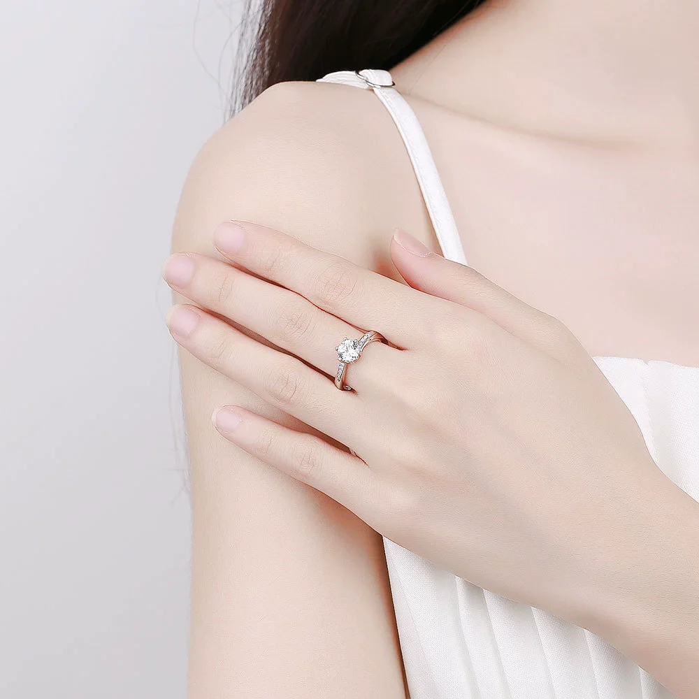 Wholesale Women's Fashion Simple Geometric S925 Sterling Silver Open Ring With Electroplating And Row Diamond - Image 2