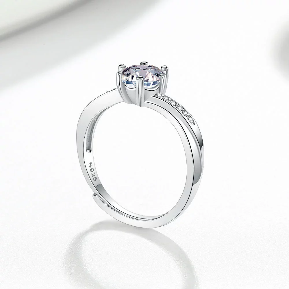 Wholesale Women's Fashion Simple Geometric S925 Sterling Silver Open Ring With Electroplating And Row Diamond - Image 3