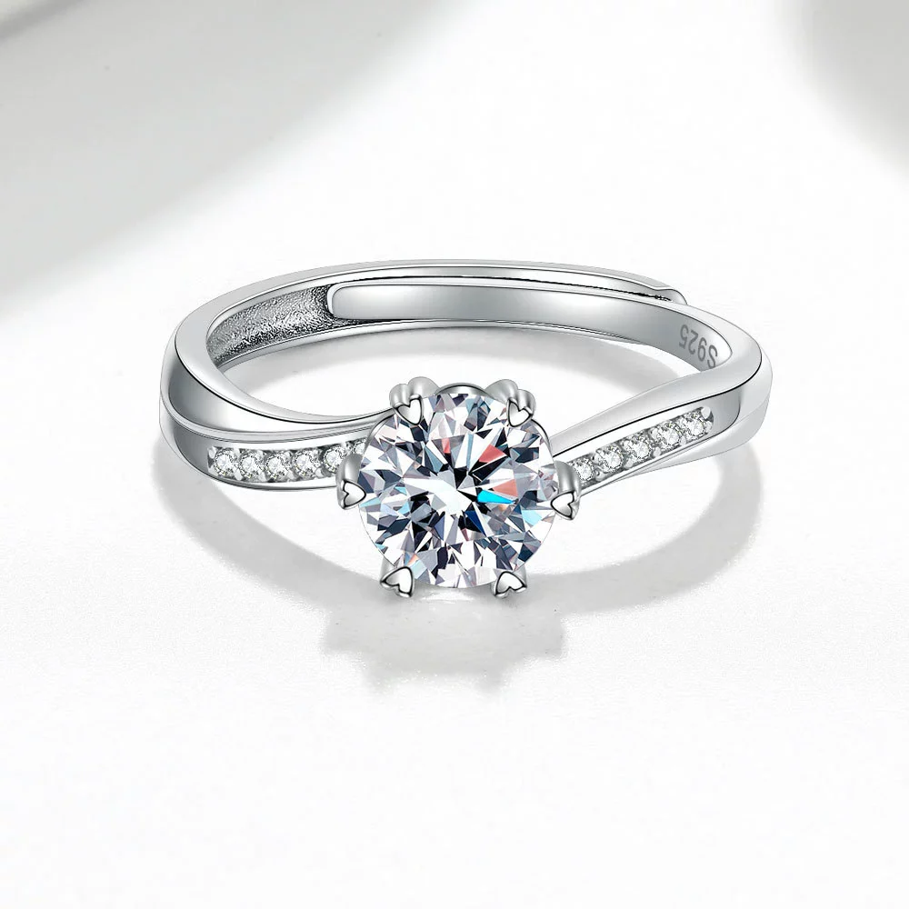 Wholesale Women's Fashion Simple Geometric S925 Sterling Silver Open Ring With Electroplating And Row Diamond - Image 4