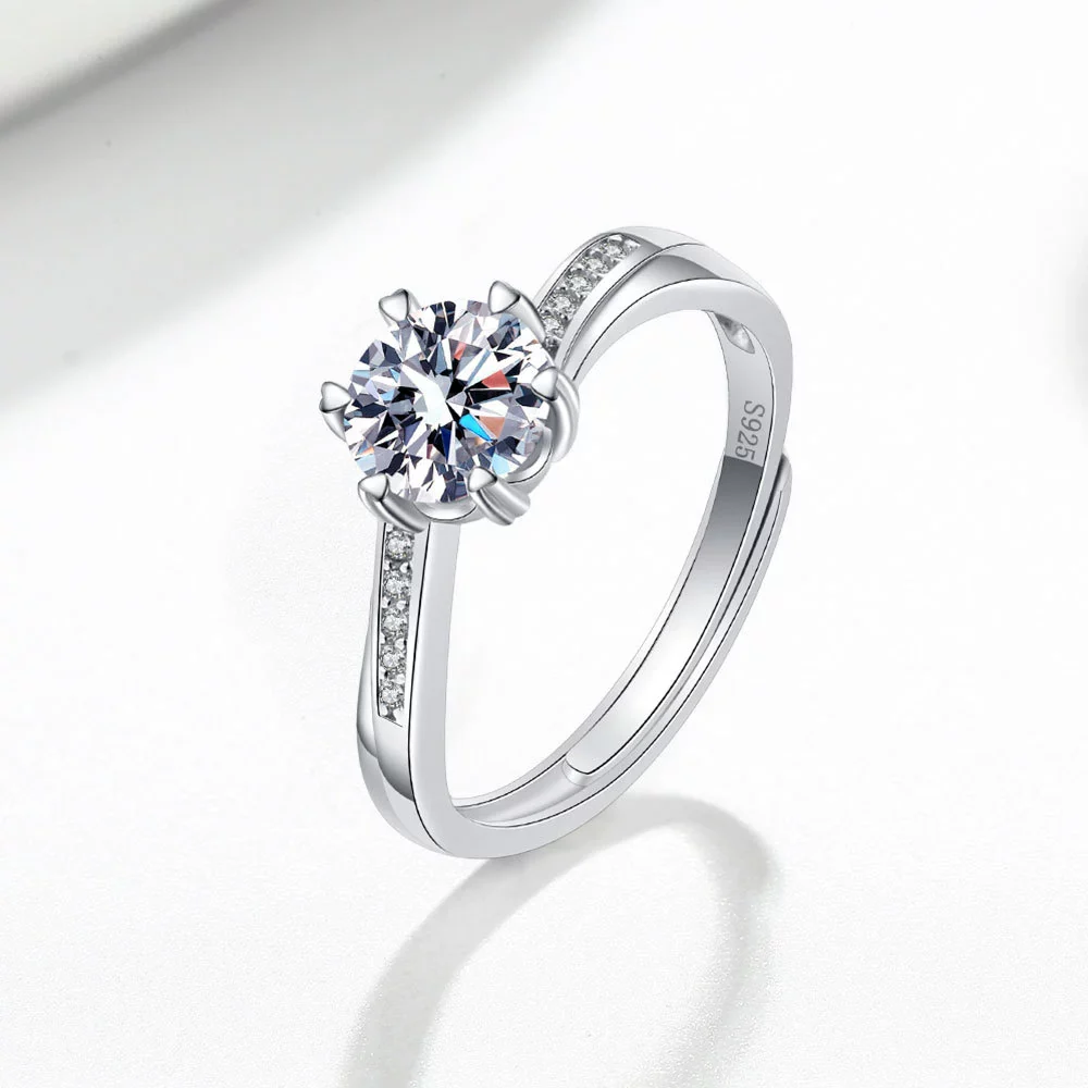 Wholesale Women's Fashion Simple Geometric S925 Sterling Silver Open Ring With Electroplating And Row Diamond - Image 6