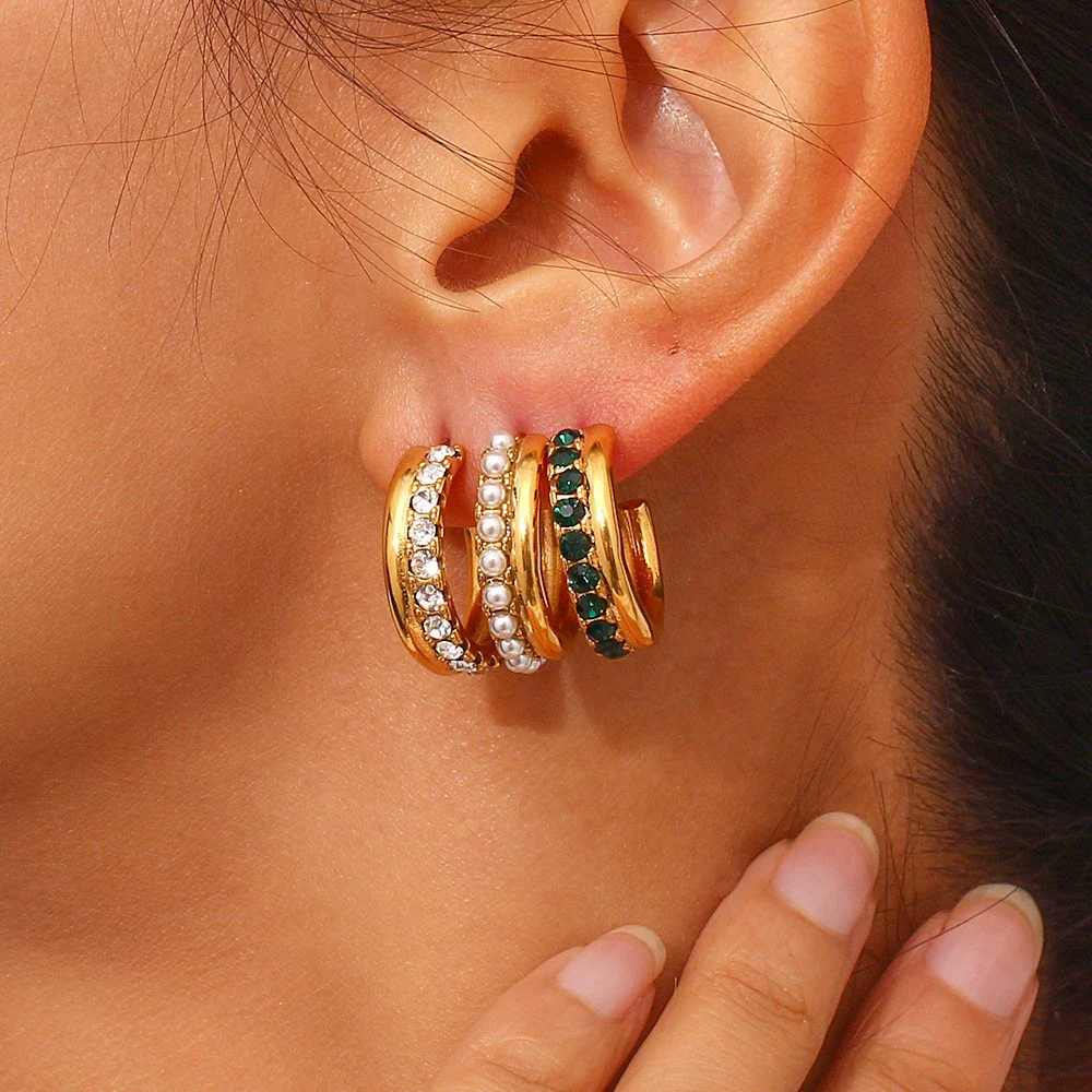 Wholesale Women's Fashion Simple Light Luxury Geometric Ushaped Bamboo Winding Spiral Stainless Steel 18K Gold Plated Earrings Combination - Image 4