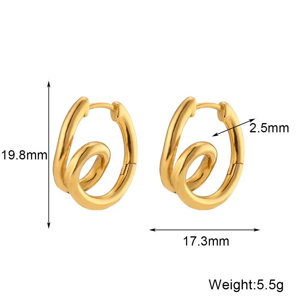 Wholesale Women's Fashion Simple Light Luxury Geometric Ushaped Bamboo Winding Spiral Stainless Steel 18K Gold Plated Earrings Combination - Image 7