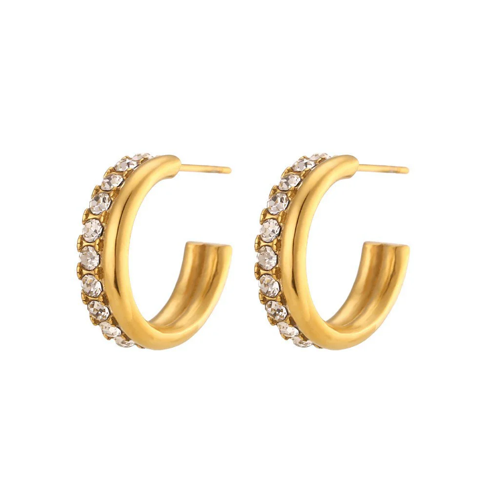Wholesale Women's Fashion Simple Light Luxury Geometric Ushaped Bamboo Winding Spiral Stainless Steel 18K Gold Plated Earrings Combination - Image 9