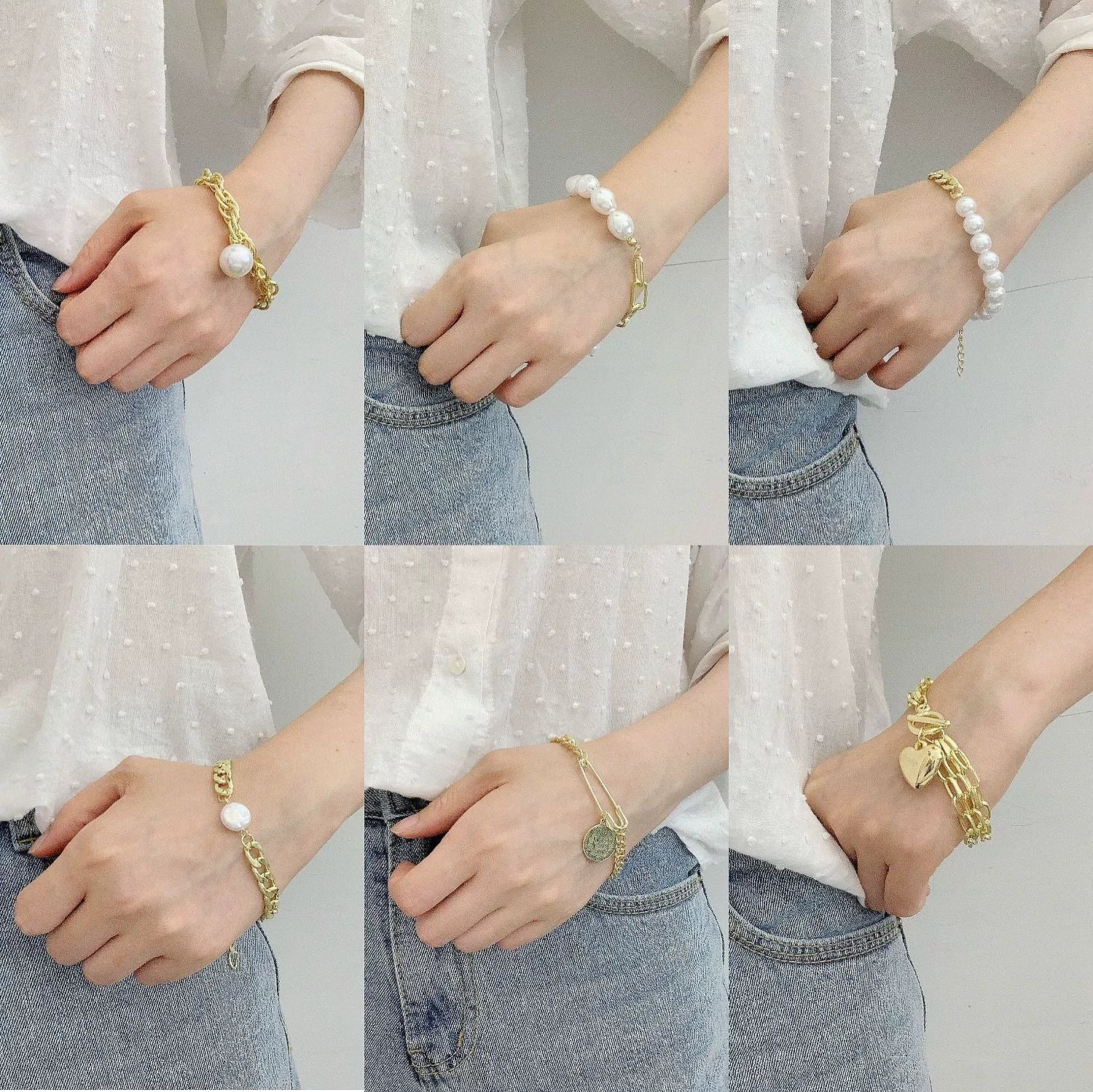 Wholesale Women's Fashion Simple Pearl Heartpatterned Electroplated Bracelet Jewelry - Image 2