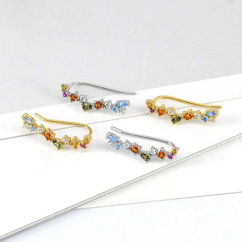 Wholesale Women's Fashion Small Fresh Geometric Multicolor Zircon Earrings Silver Needle Copper